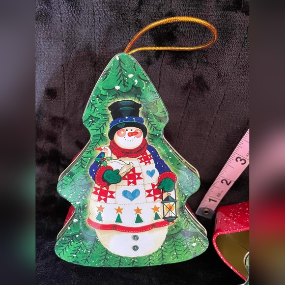 Set of 2 Christmas Holiday Snowman Tin Box Container Ornament 7" - FREE SHIPPING - Picture 3 of 4